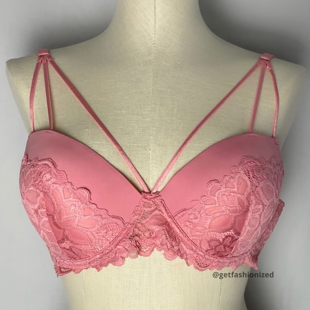𝅺NEW Lace Underwire Cage Push Up Bra Pink